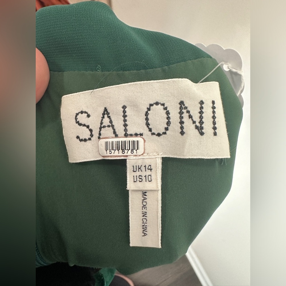 SALONI Size 10 Silk Mock Neck Long Sleeve Rina B Dress in Green - Picture 10 of 12